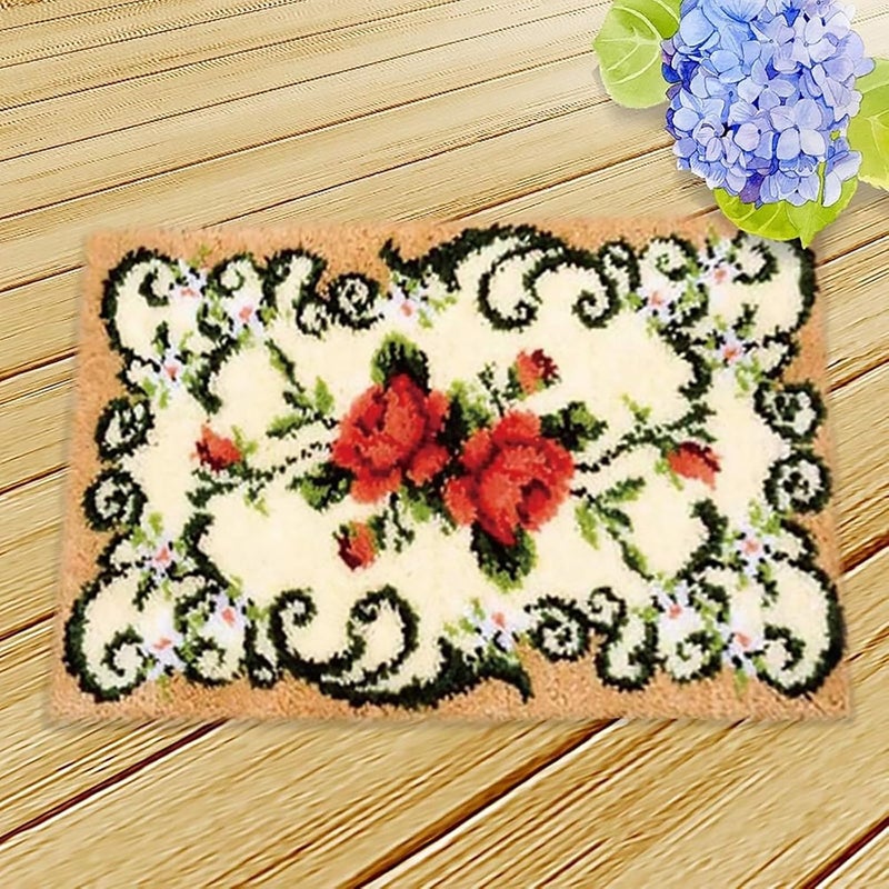 ZFFLYH Latch Hook Kits DIY Crochet Yarn Rugs Tapestry Hooking Needlework Crafts Arts Kit Color Preprinted Pattern Home Decoration Festival Gift for Adults and Kids,Flowers - Image 1